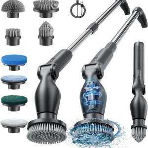 Electric Spin Scrubber Cordless Cleaning Brush with Long Handle 8 Brush Heads