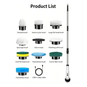 Electric Scrubber With 9 Interchangeable Brush Heads Cordless Cleaning HOT