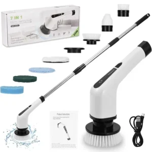 Cordless Electric Spin Scrubber Cleaning Tool 7 Replaceable Brush Heads Bathroom